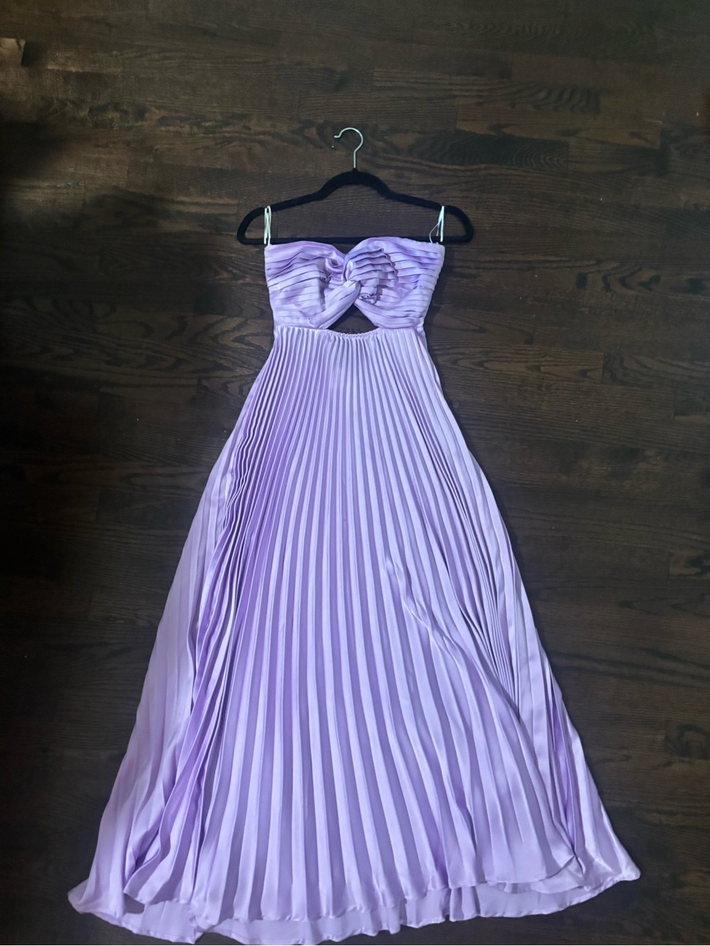 Hello Molly Lavender Strapless Pleated Cutout Maxi Dress